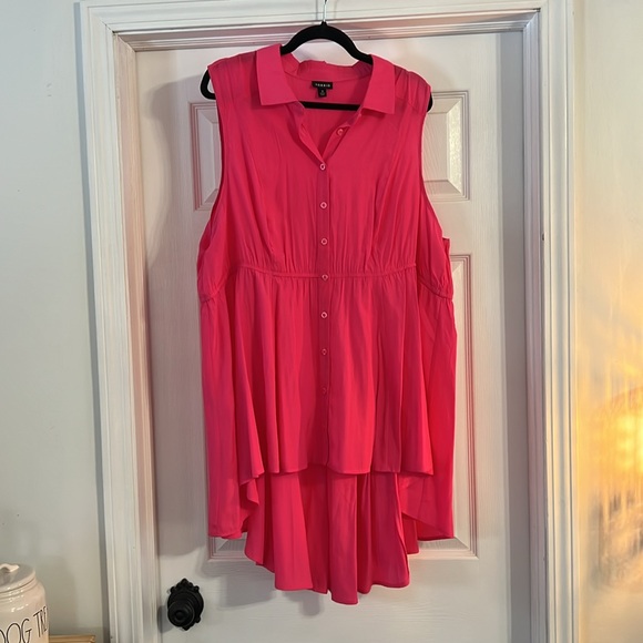 Torrid Babydoll Poplin Button-Front Hi-Low Shirt Sleeveless Pink - Picture 4 of 6